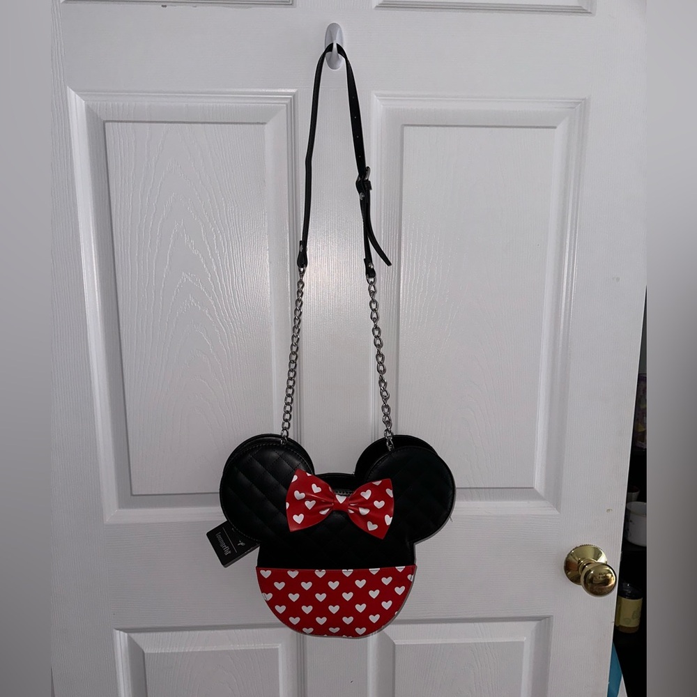 Loungefly Black and Red Minnie Mouse Heart Crossbody Bag